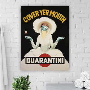 Funny wall art for bathroom, "Quarantini" poster parody of Vermouth Martini ad