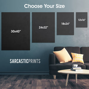Wall art sizing chart with poster sizes shown on living room wall