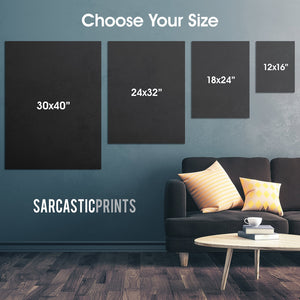 Wall art sizing chart with canvas wrap sizes shown on living room wall