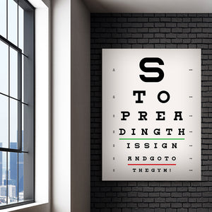 Funny workout motivational poster, eye chart says go to the gym