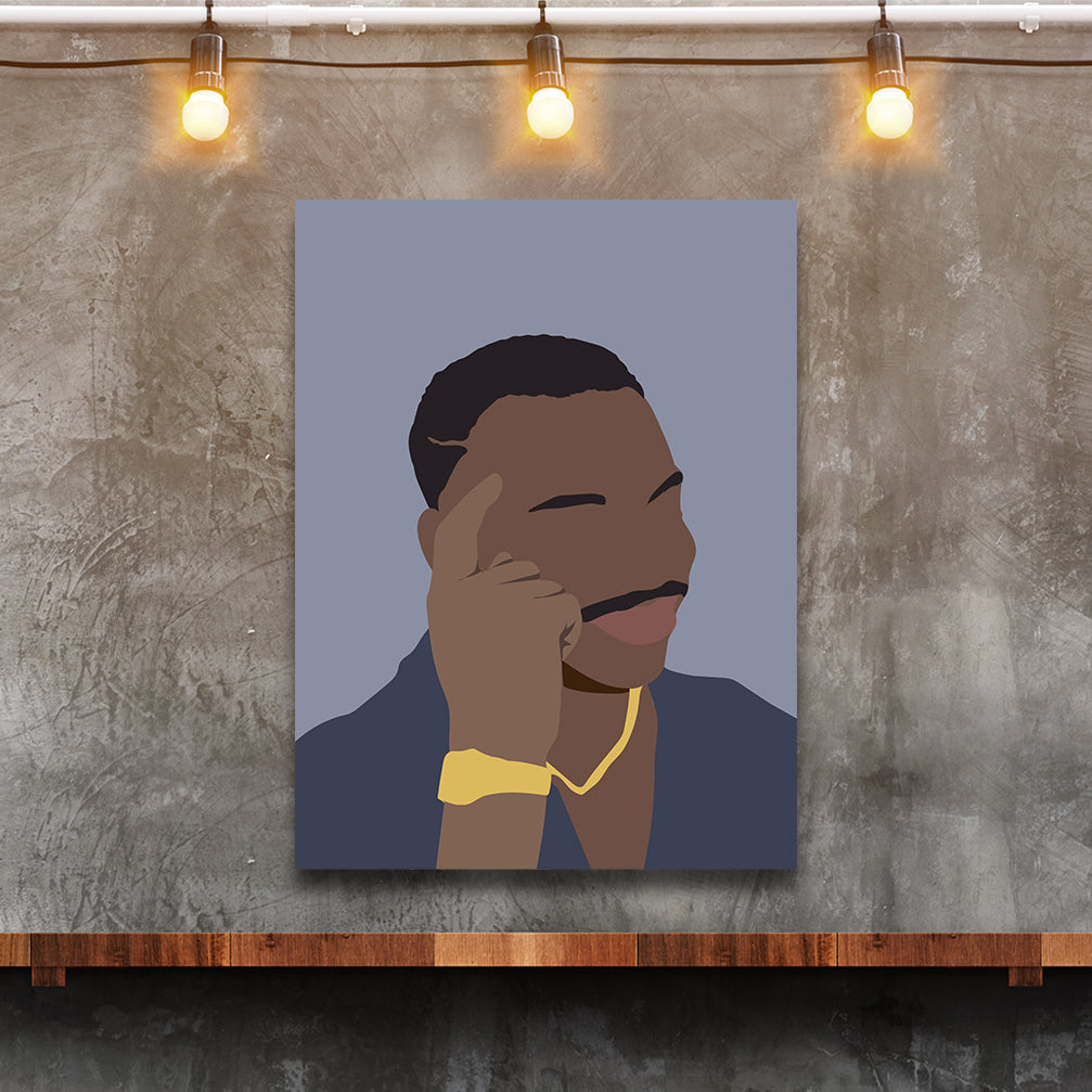 Funny wall art print of Bernie Sanders Mittens Meme hanging on blank wall